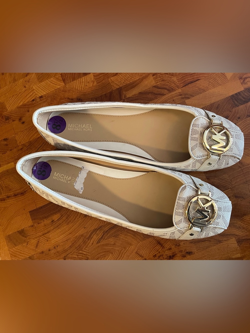 Michael Kors Women’s Fulton Signature Slip On Loafers Flats White & Gold 8.5